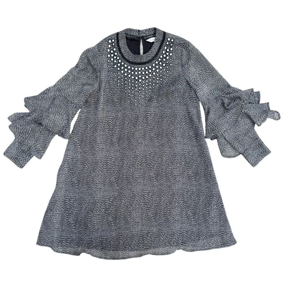 Boho Mod Whimsical Anthropologie Mirror Embellished Tiered Swing Dress - S